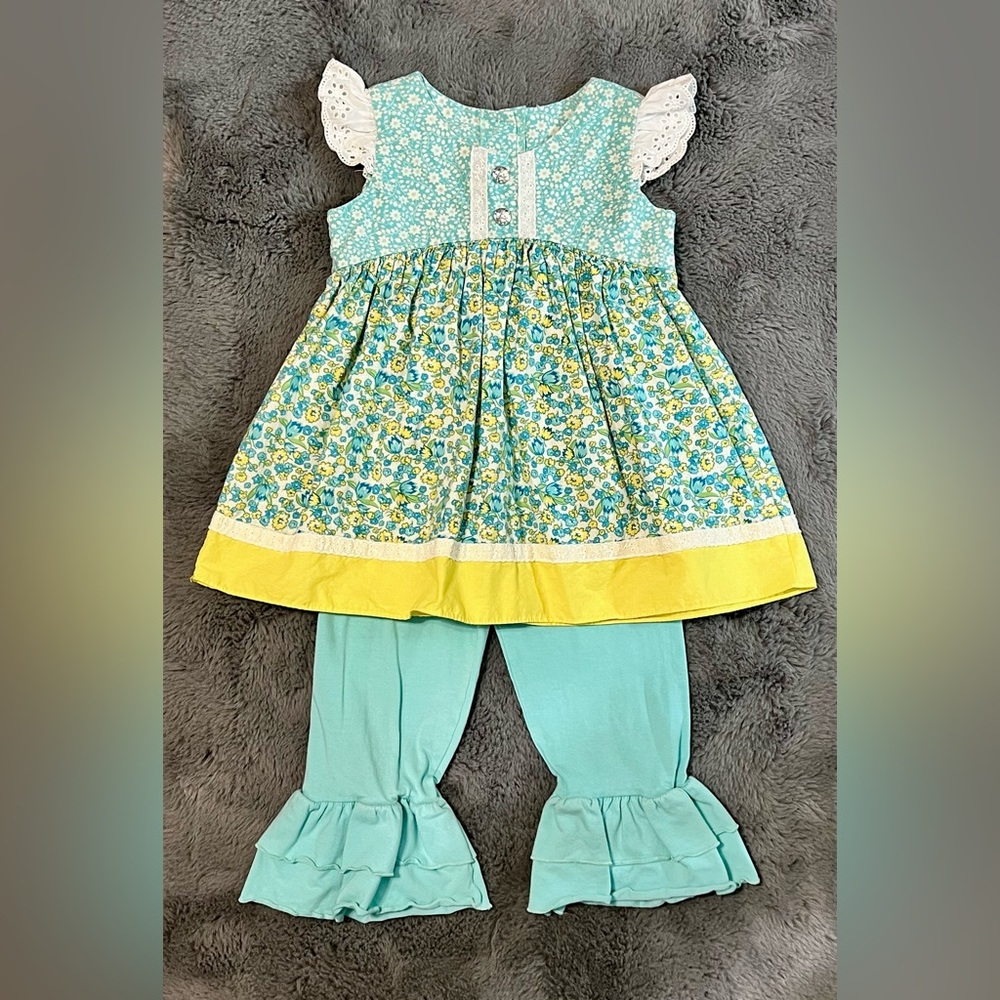 Ricrac & Ruffles Floral Dress with Ruffle Pants - Size 6